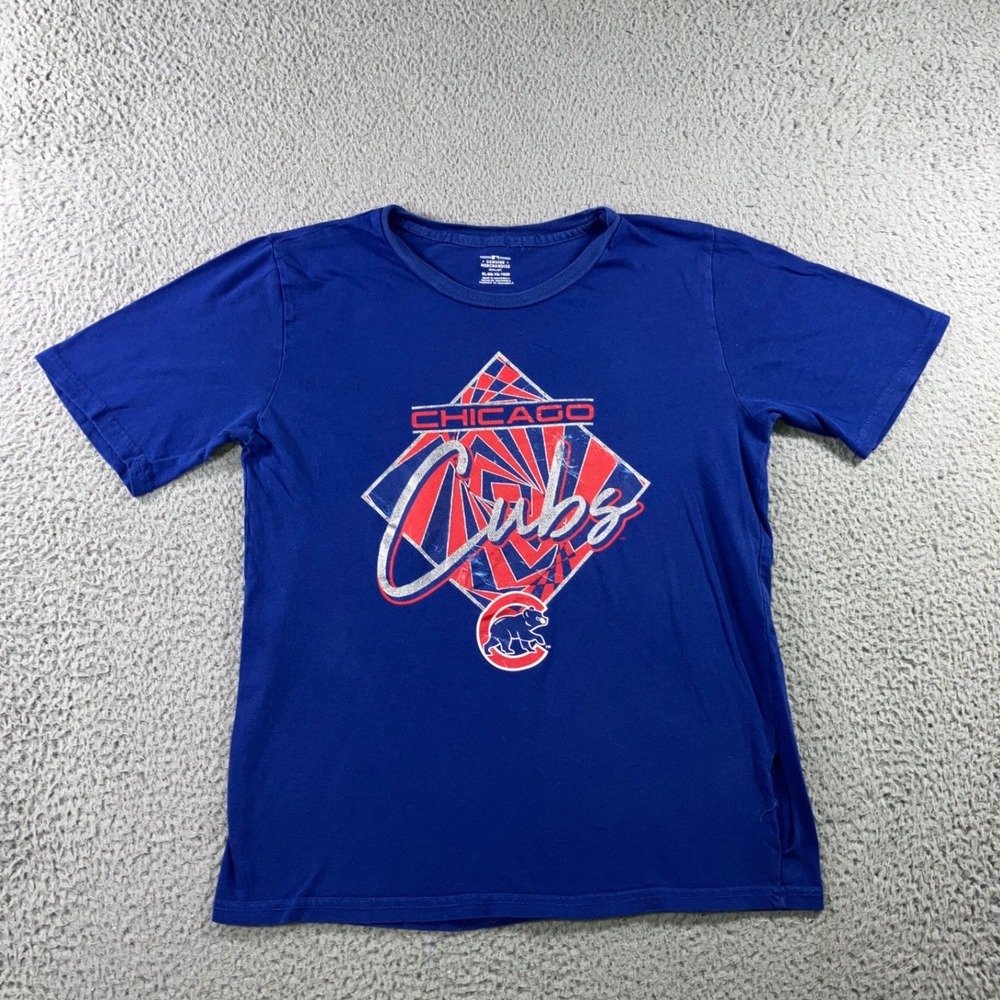 Chicago Cubs T-Shirt Boys XL Blue Graphic Short Sleeve MLB Grunge Gorpcore
